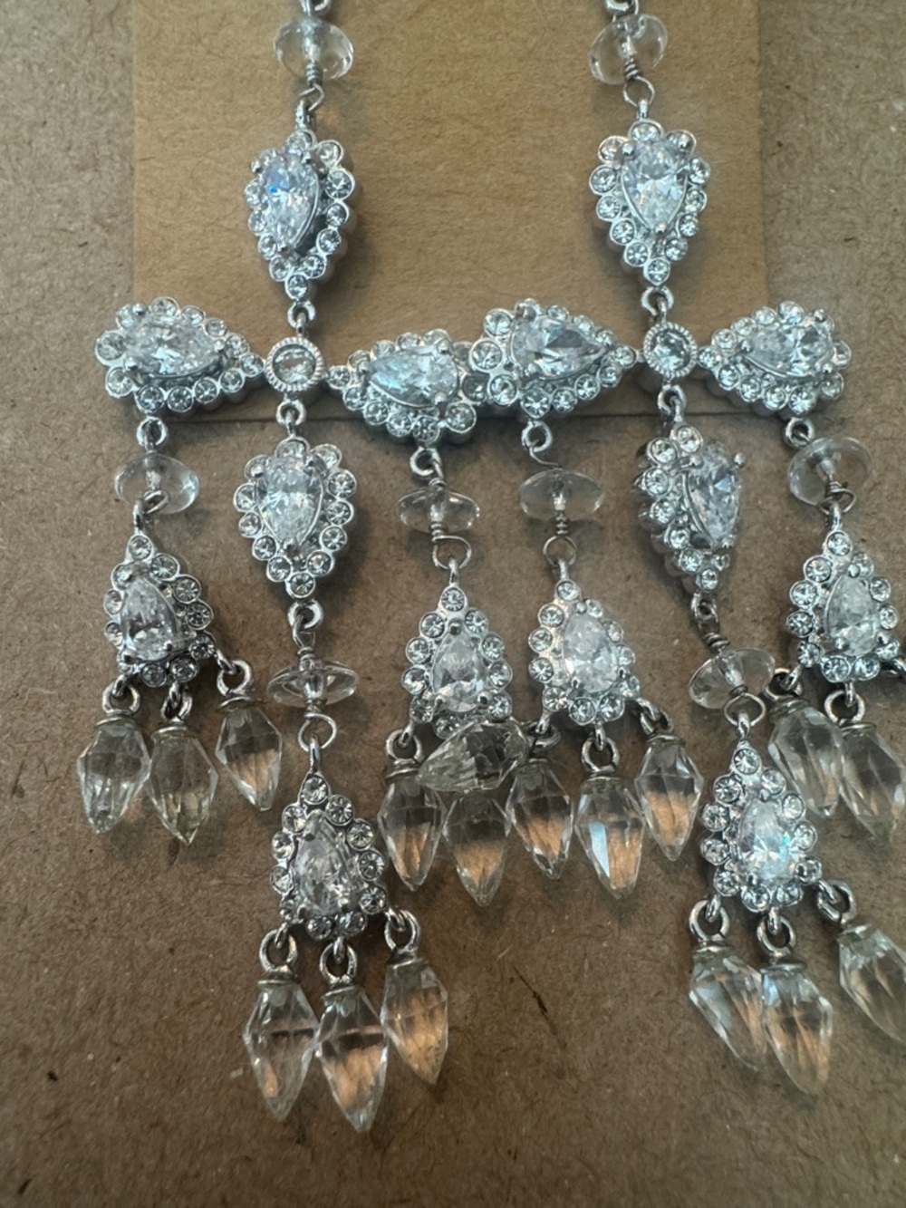 Silver Crystal Chandelier Drop Earrings - Brand: - Picture 2 of 4